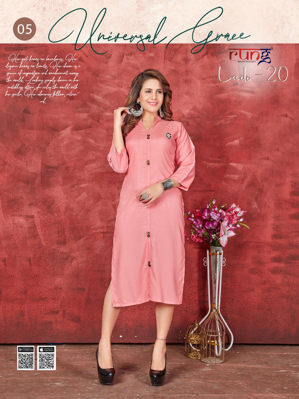 Rung Lado 20 Ethnic Regular Wear Rayon Designer Kurti Collection